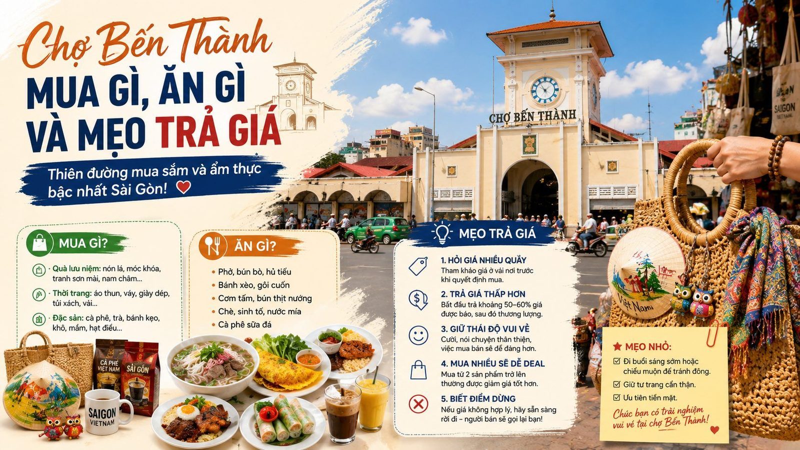 Chợ Bến Thành: mua gì, ăn gì và mẹo trả giá