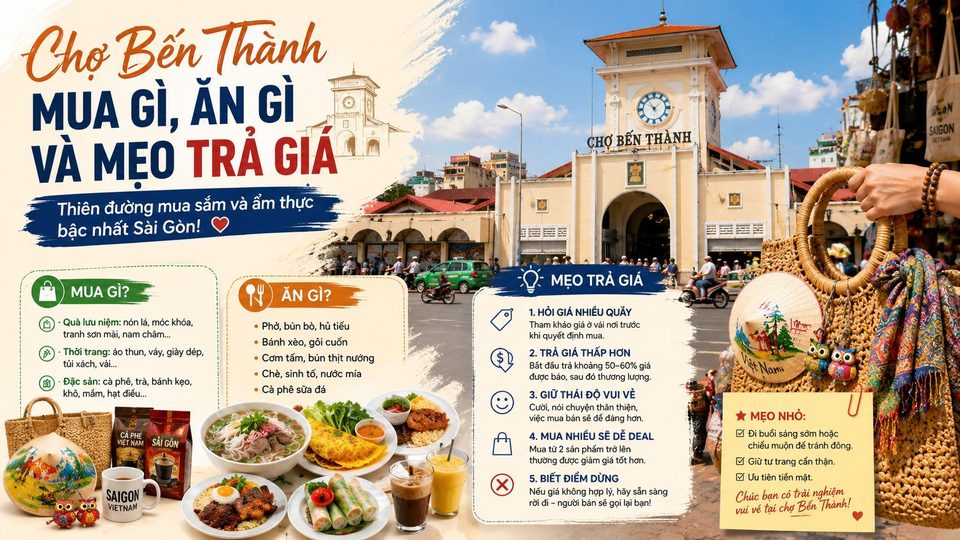Chợ Bến Thành: mua gì, ăn gì và mẹo trả giá